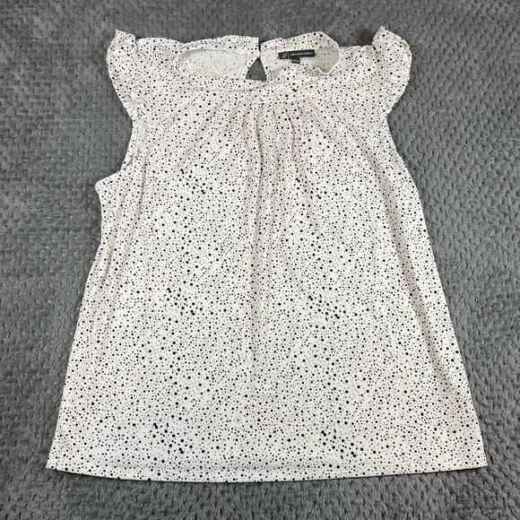 Adrianna Papell Women's Polka Dot Blouse Size Large Mock Neck Sleeveless Ruffle - Picture 1 of 7